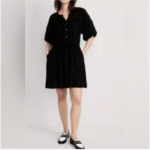 Old Navy Black Cotton Waist Define Poet Mini Dress XL Vacation Travel Summer